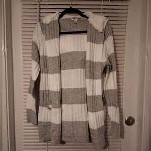 Heather and White Striped Women's Cardigan